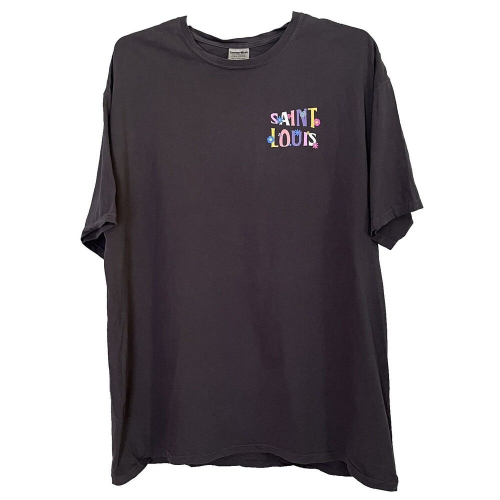 Saint Louis Retro Graphic T-Shirt 100% Cotton Floral Gray Relaxed Unisex XXL 2X